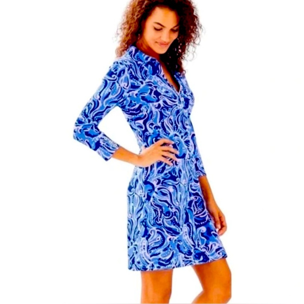 Lilly Pulitzer Ainsley UPF 50+ Coastal Blue Whisper Dress Size Large